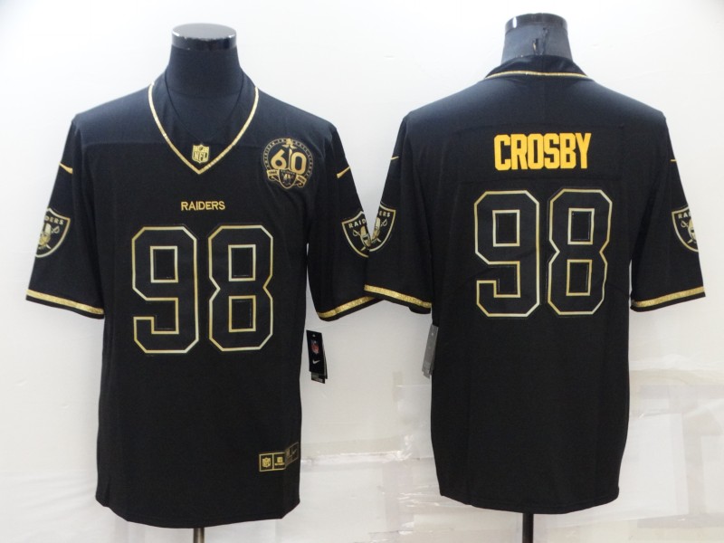 Men's Las Vegas Raiders #98 Maxx Crosby Black/Gold With 60th Anniversary Patch Vapor Limited Stitched Jersey